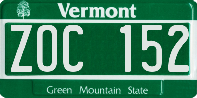 VT license plate ZOC152