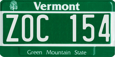 VT license plate ZOC154
