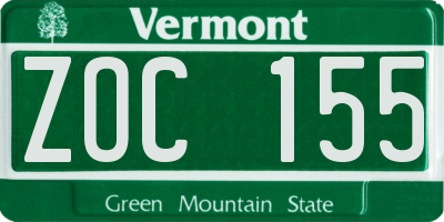 VT license plate ZOC155