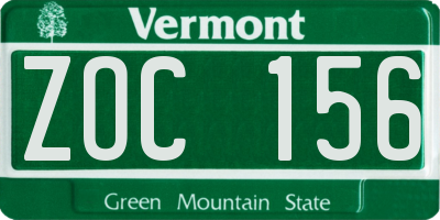VT license plate ZOC156