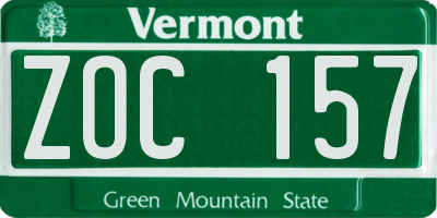 VT license plate ZOC157