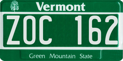 VT license plate ZOC162