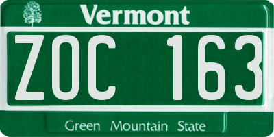 VT license plate ZOC163