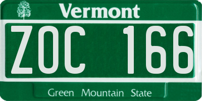 VT license plate ZOC166