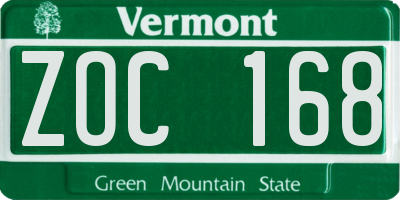 VT license plate ZOC168
