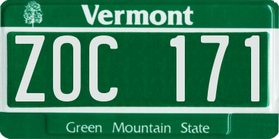 VT license plate ZOC171