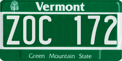 VT license plate ZOC172