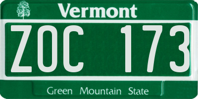 VT license plate ZOC173