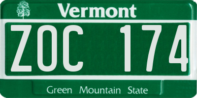 VT license plate ZOC174