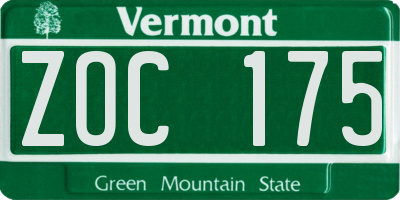 VT license plate ZOC175