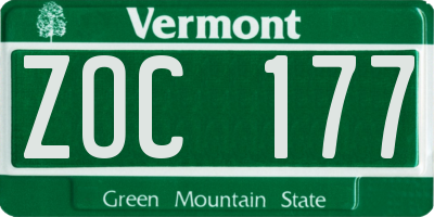 VT license plate ZOC177