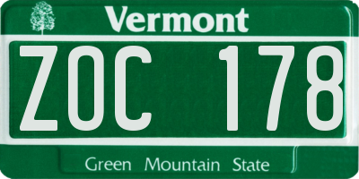 VT license plate ZOC178