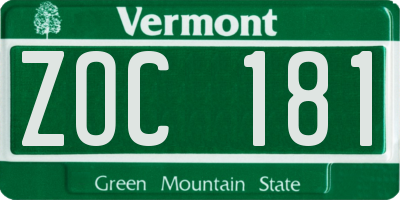 VT license plate ZOC181