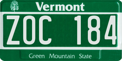 VT license plate ZOC184