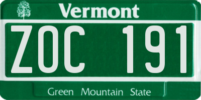 VT license plate ZOC191