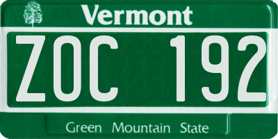 VT license plate ZOC192