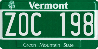 VT license plate ZOC198