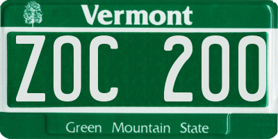 VT license plate ZOC200