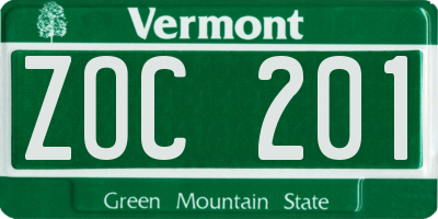 VT license plate ZOC201