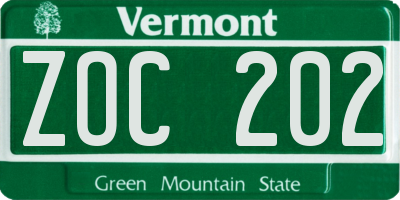 VT license plate ZOC202