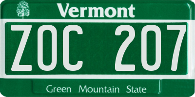 VT license plate ZOC207