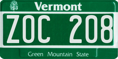 VT license plate ZOC208