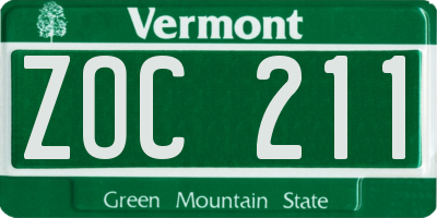 VT license plate ZOC211