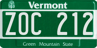 VT license plate ZOC212