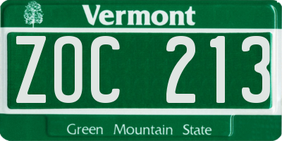 VT license plate ZOC213