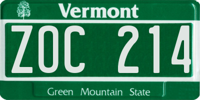 VT license plate ZOC214