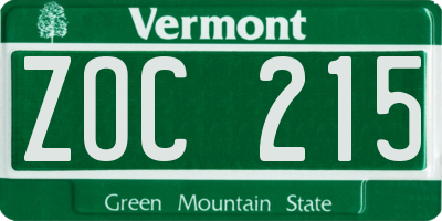 VT license plate ZOC215