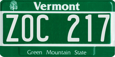 VT license plate ZOC217