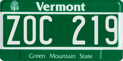 VT license plate ZOC219