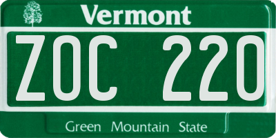 VT license plate ZOC220