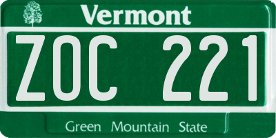 VT license plate ZOC221