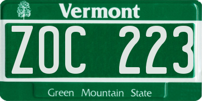 VT license plate ZOC223