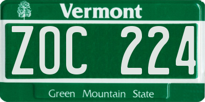 VT license plate ZOC224