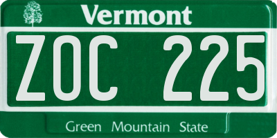 VT license plate ZOC225