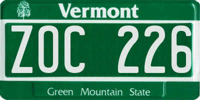 VT license plate ZOC226