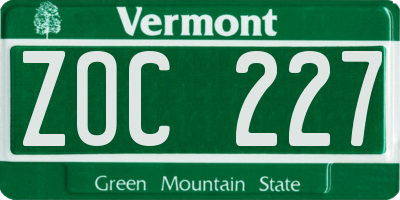 VT license plate ZOC227