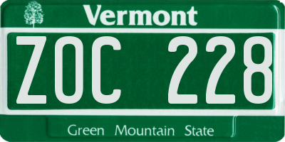 VT license plate ZOC228