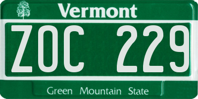 VT license plate ZOC229