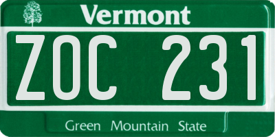 VT license plate ZOC231
