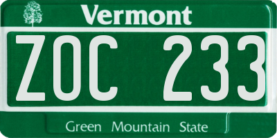 VT license plate ZOC233