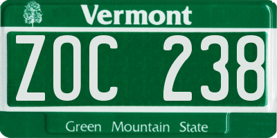 VT license plate ZOC238