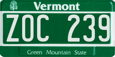VT license plate ZOC239