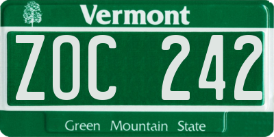 VT license plate ZOC242