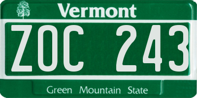 VT license plate ZOC243