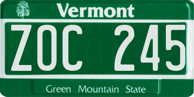VT license plate ZOC245