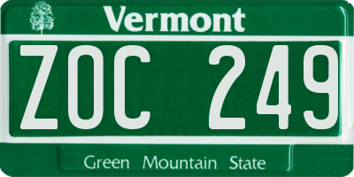 VT license plate ZOC249